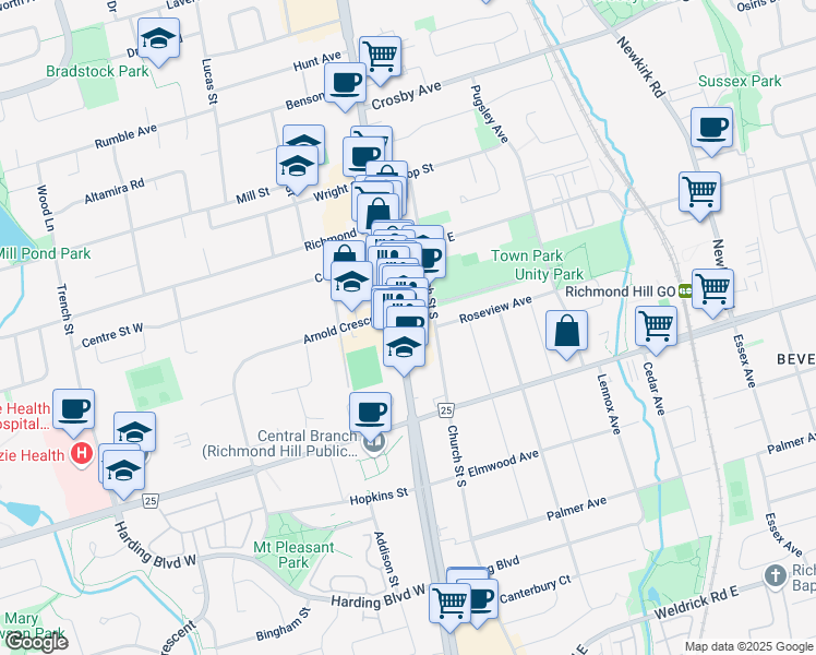 map of restaurants, bars, coffee shops, grocery stores, and more near in Richmond Hill