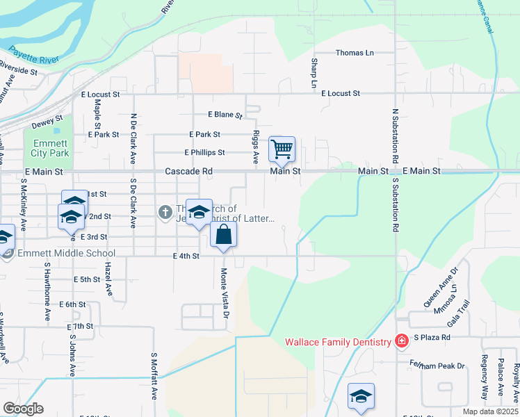 map of restaurants, bars, coffee shops, grocery stores, and more near 223 Erickson Avenue in Emmett