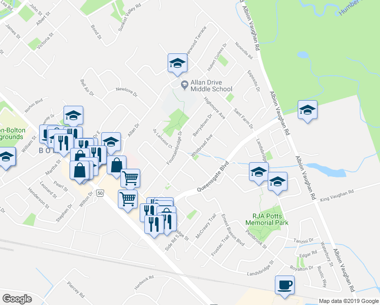 map of restaurants, bars, coffee shops, grocery stores, and more near 18 Pembrook Street in Bolton