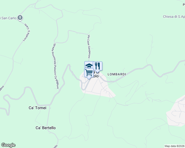 map of restaurants, bars, coffee shops, grocery stores, and more near 150 Strada Provinciale Montefeltresca in Ponte Molino Baffoni