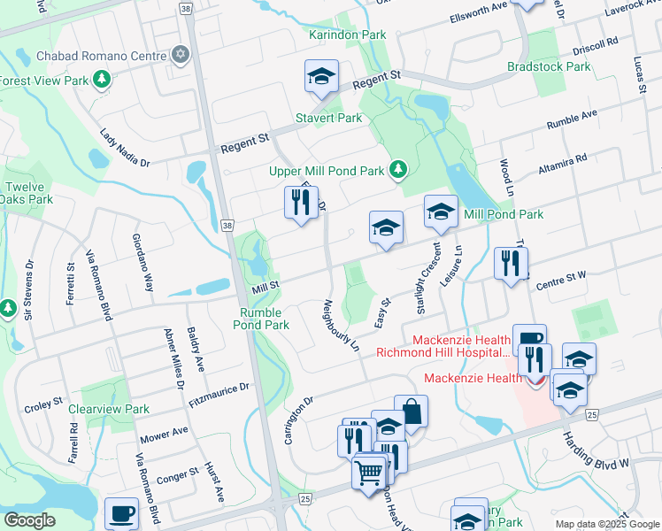 map of restaurants, bars, coffee shops, grocery stores, and more near in Richmond Hill