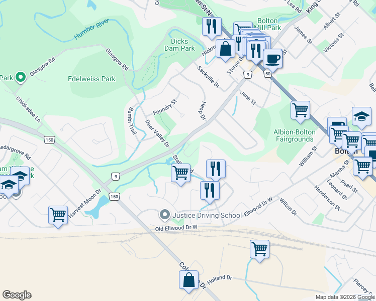 map of restaurants, bars, coffee shops, grocery stores, and more near 19 Desiree Place in Bolton