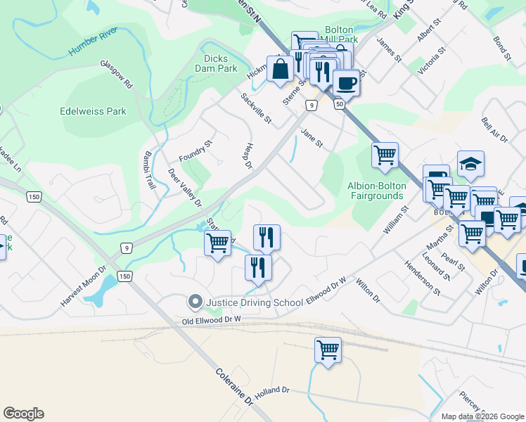 map of restaurants, bars, coffee shops, grocery stores, and more near 106 Rolling Hills Lane in Bolton