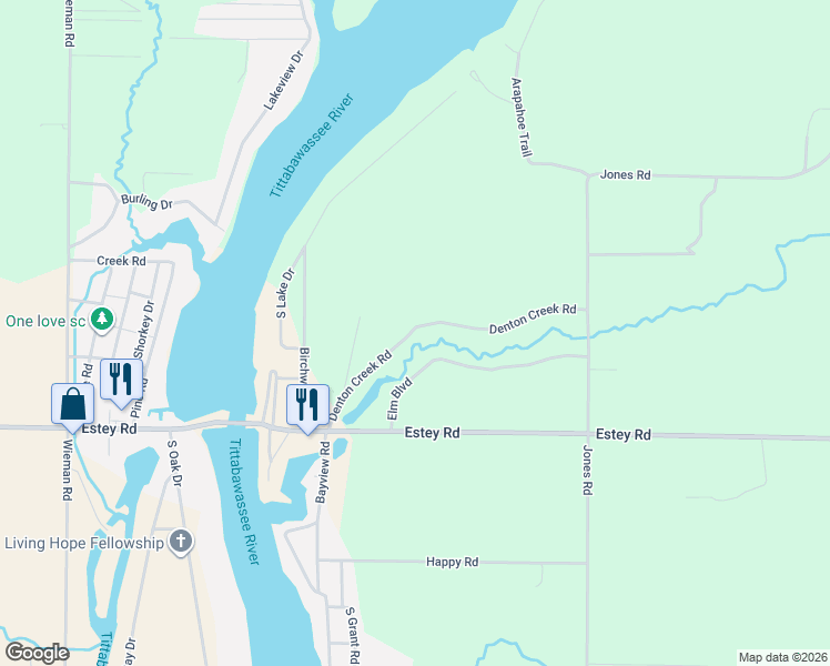 map of restaurants, bars, coffee shops, grocery stores, and more near 2345-2837 Denton Creek Rd in Beaverton
