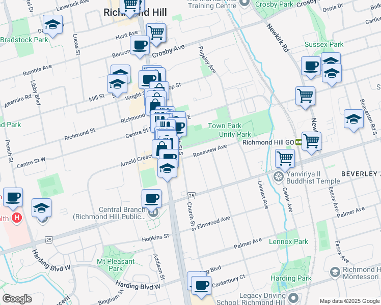 map of restaurants, bars, coffee shops, grocery stores, and more near in Richmond Hill