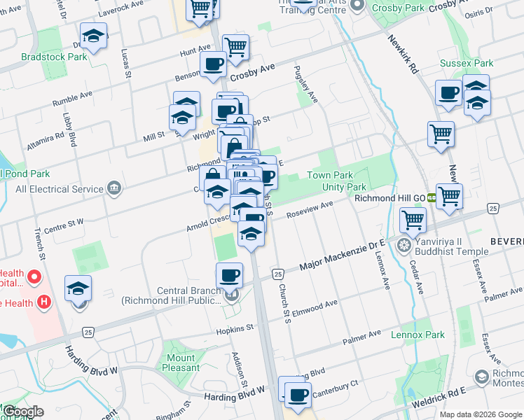 map of restaurants, bars, coffee shops, grocery stores, and more near in Richmond Hill