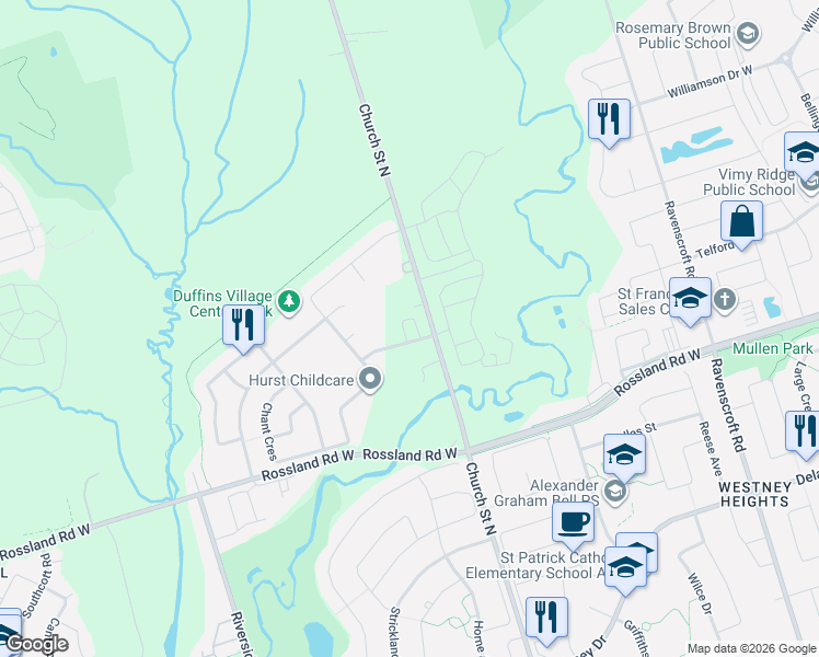 map of restaurants, bars, coffee shops, grocery stores, and more near 10 Drayton Avenue in Ajax
