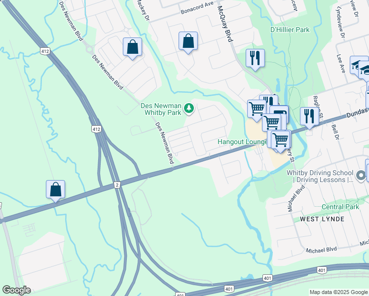 map of restaurants, bars, coffee shops, grocery stores, and more near in Whitby