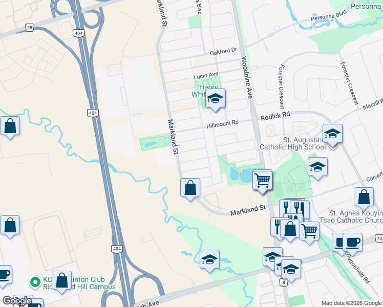map of restaurants, bars, coffee shops, grocery stores, and more near in Markham