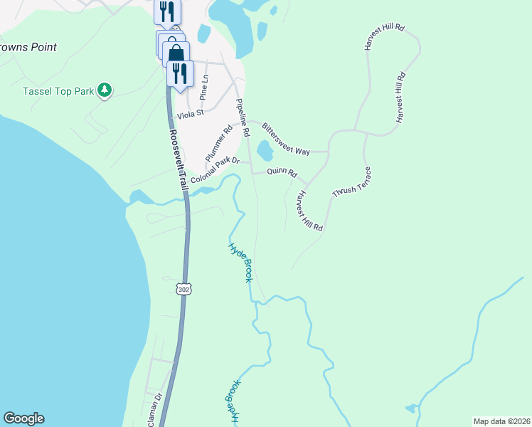 map of restaurants, bars, coffee shops, grocery stores, and more near 41 Pipeline Road in Windham
