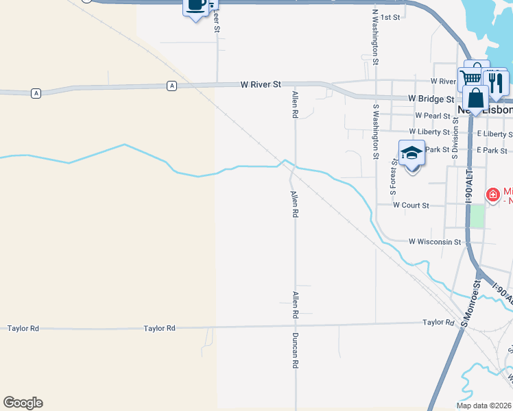 map of restaurants, bars, coffee shops, grocery stores, and more near in New Lisbon