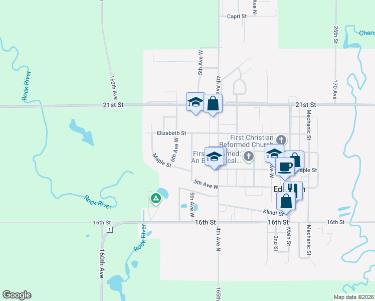 map of restaurants, bars, coffee shops, grocery stores, and more near 606 6th Avenue West in Edgerton