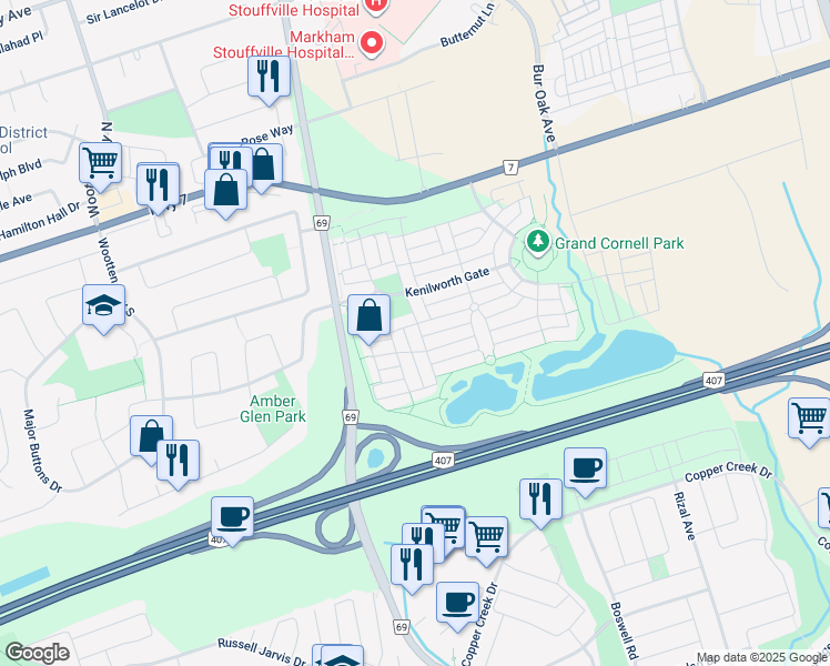 map of restaurants, bars, coffee shops, grocery stores, and more near 26 Outer Banks Drive in Markham