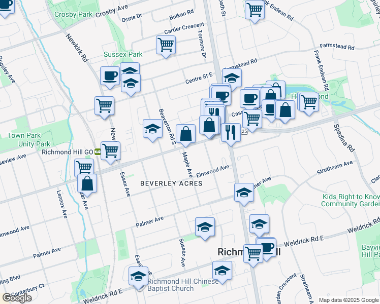 map of restaurants, bars, coffee shops, grocery stores, and more near in Richmond Hill