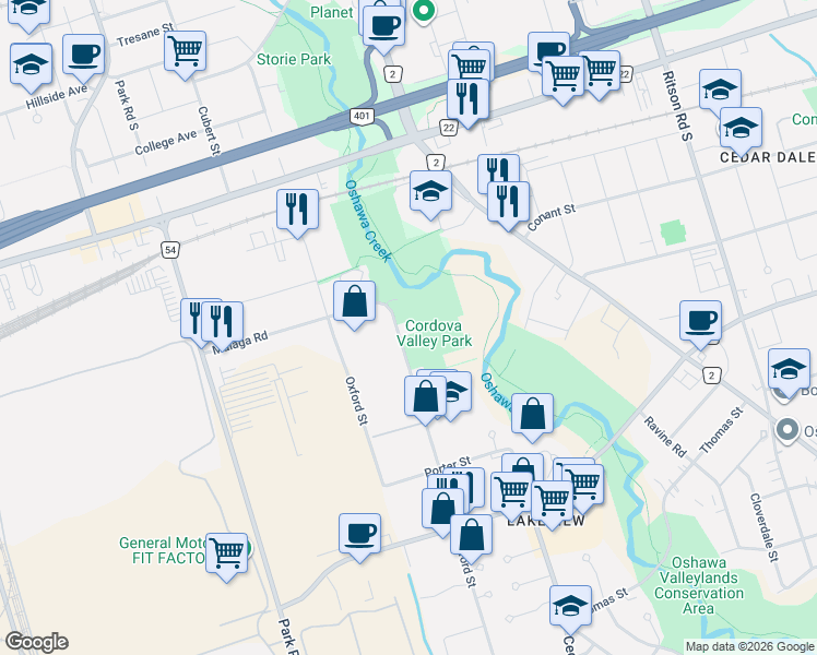 map of restaurants, bars, coffee shops, grocery stores, and more near 839 Glen Street in Oshawa