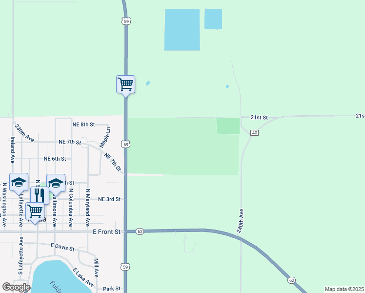 map of restaurants, bars, coffee shops, grocery stores, and more near 502 U.S. 59 in Fulda