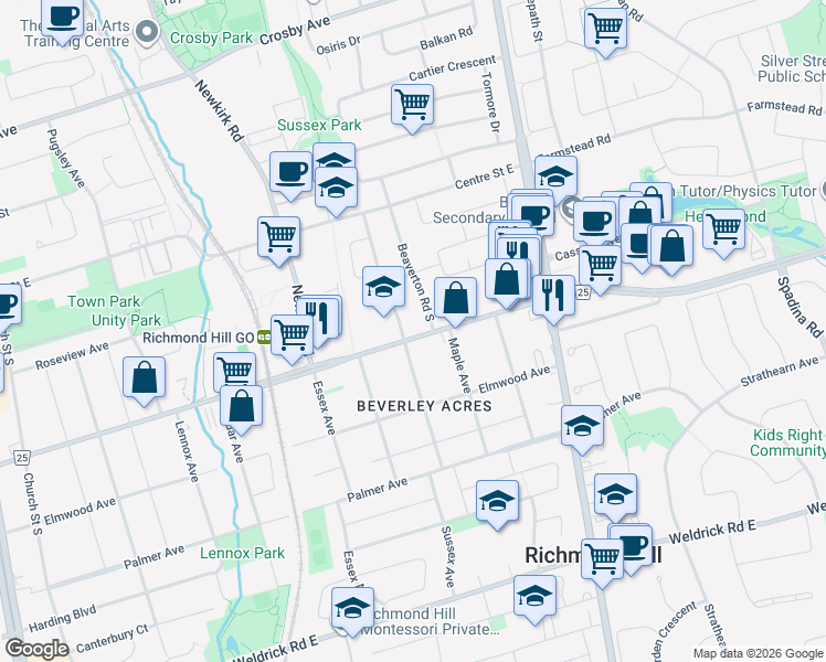 map of restaurants, bars, coffee shops, grocery stores, and more near 532 Major Mackenzie Drive East in Richmond Hill