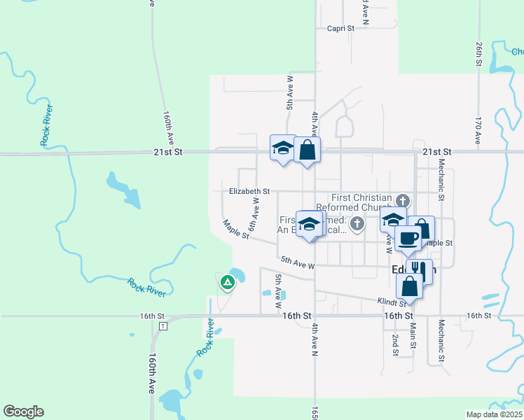 map of restaurants, bars, coffee shops, grocery stores, and more near 606 6th Avenue West in Edgerton