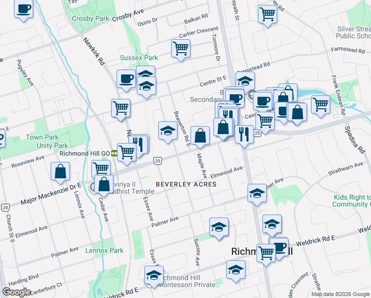 map of restaurants, bars, coffee shops, grocery stores, and more near 546 Major Mackenzie Drive East in Richmond Hill