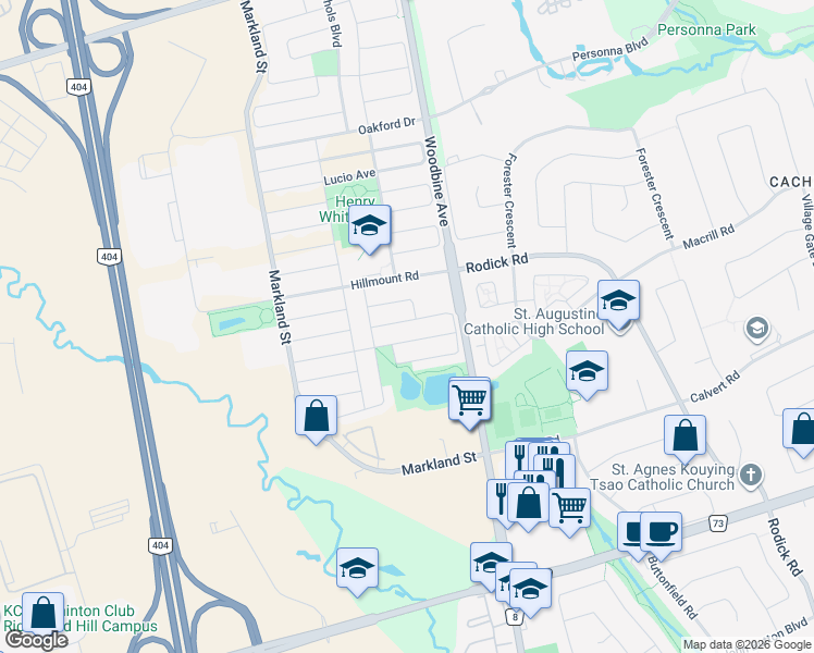 map of restaurants, bars, coffee shops, grocery stores, and more near 111 Southbrook Crescent in Markham