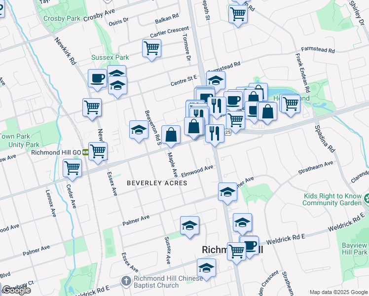 map of restaurants, bars, coffee shops, grocery stores, and more near in Richmond Hill