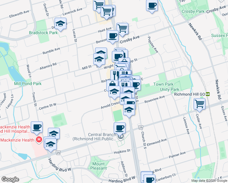 map of restaurants, bars, coffee shops, grocery stores, and more near in Richmond Hill