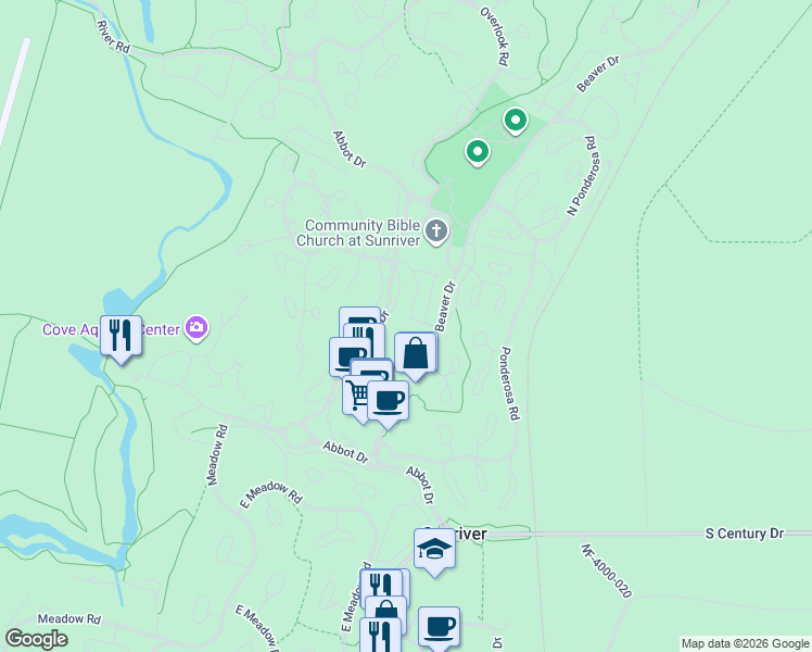 map of restaurants, bars, coffee shops, grocery stores, and more near 57135 Fremont Drive in Sunriver