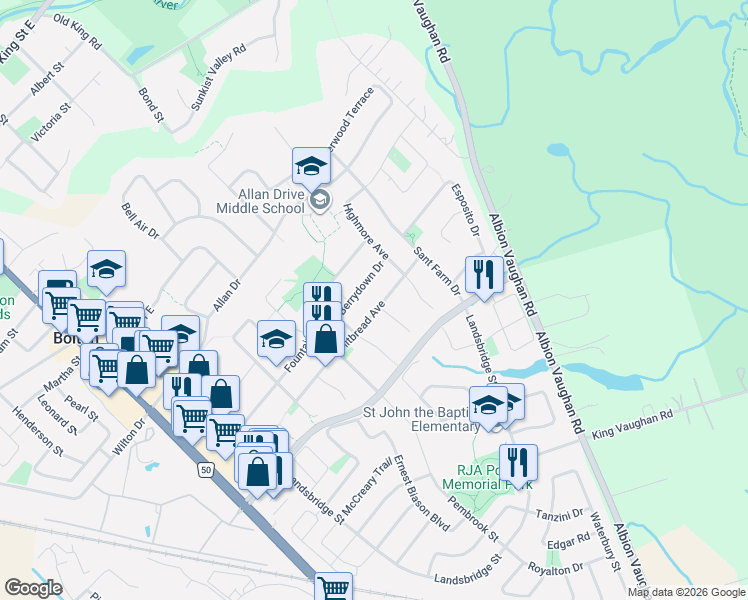 map of restaurants, bars, coffee shops, grocery stores, and more near 50 Whitbread Avenue in Bolton