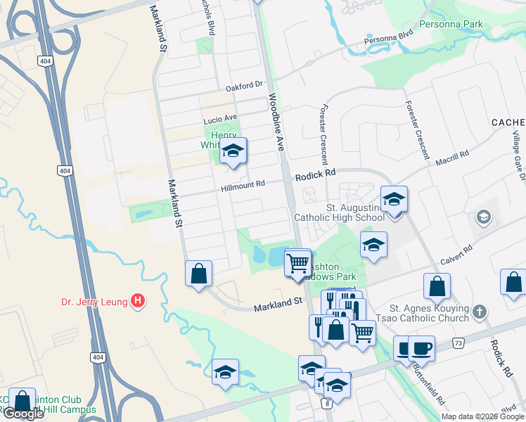 map of restaurants, bars, coffee shops, grocery stores, and more near 69 Southbrook Crescent in Markham
