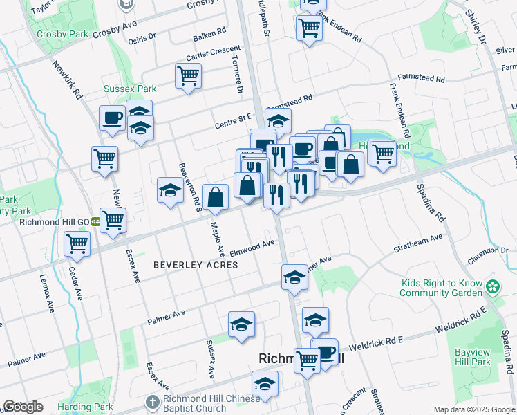 map of restaurants, bars, coffee shops, grocery stores, and more near 669 Major Mackenzie Drive East in Richmond Hill