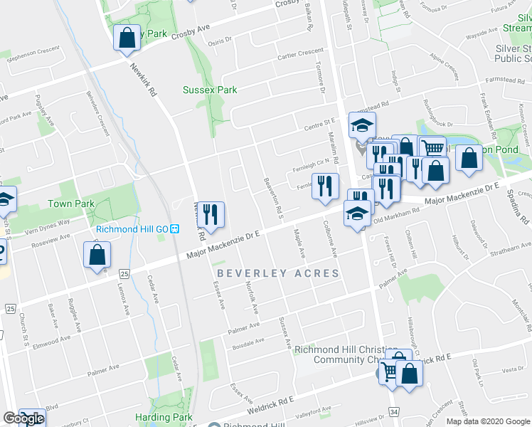 map of restaurants, bars, coffee shops, grocery stores, and more near 532 Major Mackenzie Drive East in Richmond Hill
