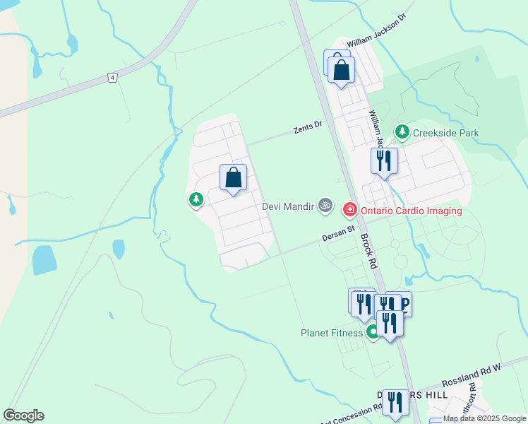 map of restaurants, bars, coffee shops, grocery stores, and more near 2424 Tillings Road in Pickering