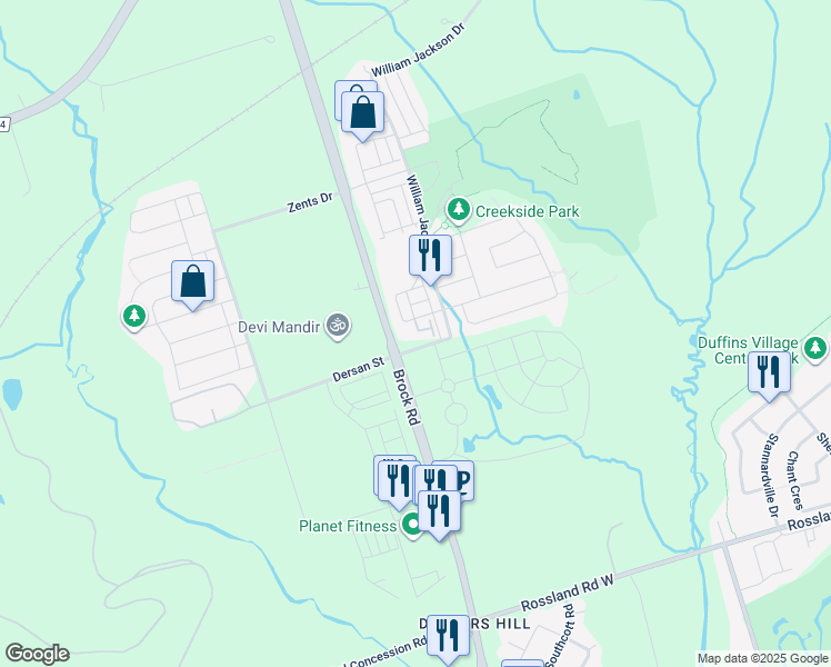 map of restaurants, bars, coffee shops, grocery stores, and more near 2468 Generra Mews in Pickering