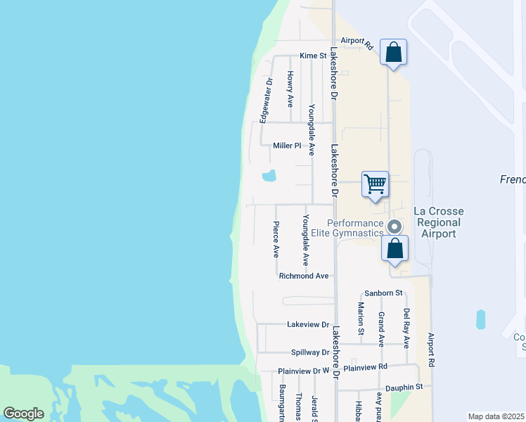 map of restaurants, bars, coffee shops, grocery stores, and more near 3003 North Bayshore Drive in La Crosse