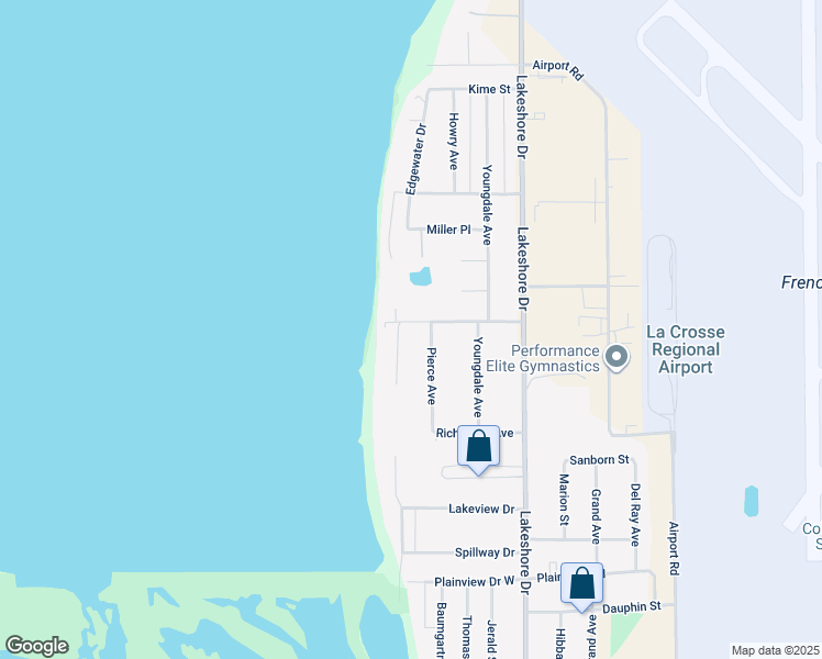 map of restaurants, bars, coffee shops, grocery stores, and more near 3003 North Bayshore Drive in La Crosse