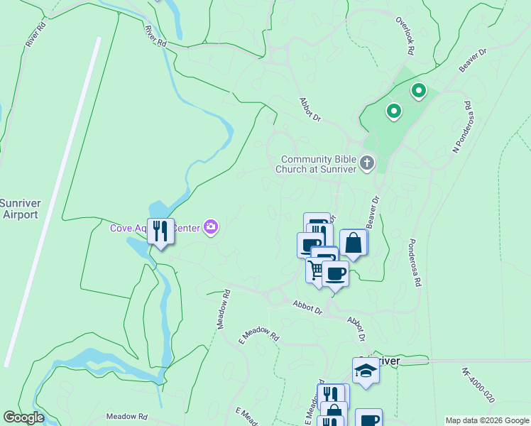 map of restaurants, bars, coffee shops, grocery stores, and more near 57147 Doral Lane in Sunriver