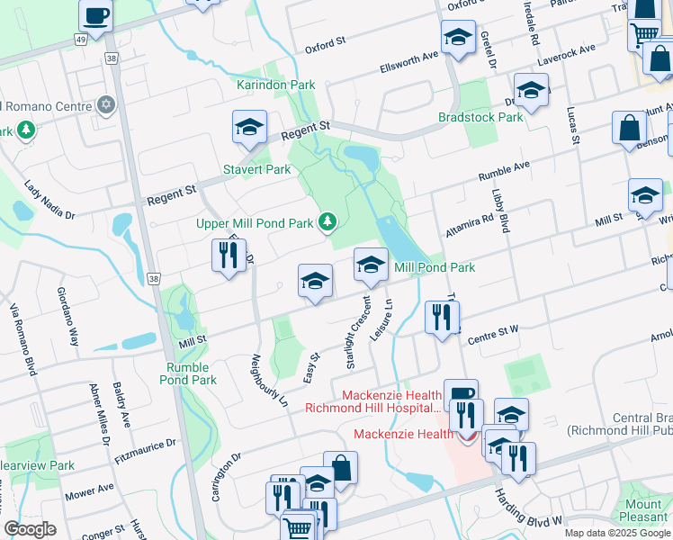 map of restaurants, bars, coffee shops, grocery stores, and more near 371 Sugar Maple Lane in Richmond Hill