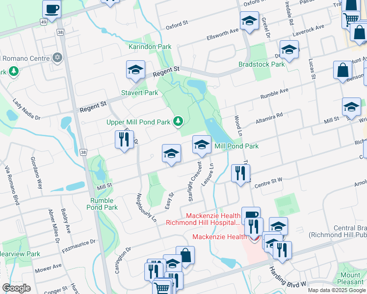 map of restaurants, bars, coffee shops, grocery stores, and more near 378 Sugar Maple Lane in Richmond Hill