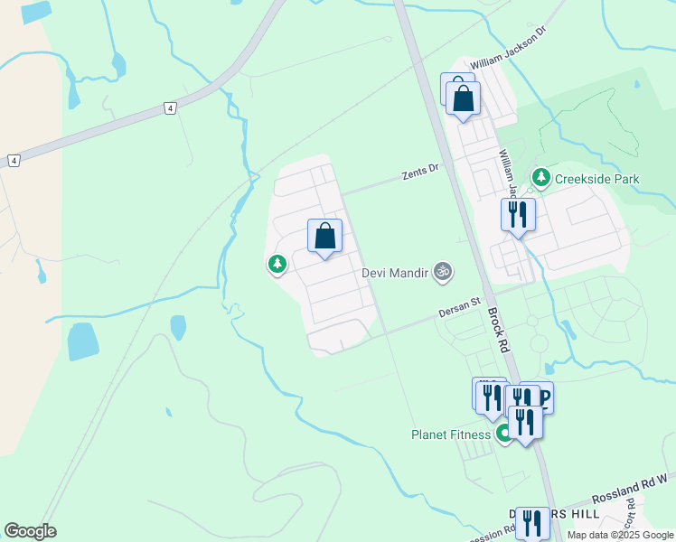 map of restaurants, bars, coffee shops, grocery stores, and more near 1531 Winville Road in Pickering