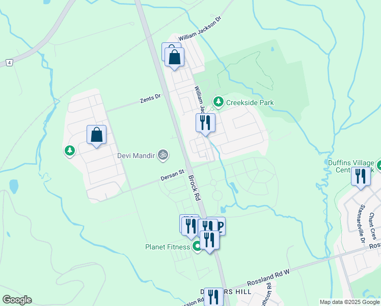 map of restaurants, bars, coffee shops, grocery stores, and more near in Pickering