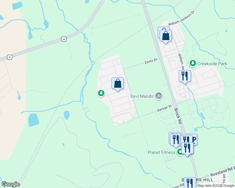 map of restaurants, bars, coffee shops, grocery stores, and more near 1533 Winville Road in Pickering