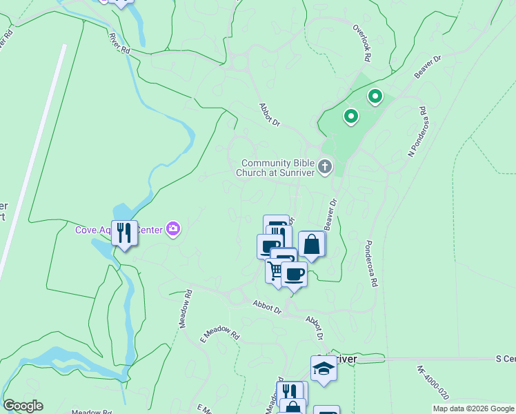 map of restaurants, bars, coffee shops, grocery stores, and more near 57150 Salishan Lane in Sunriver