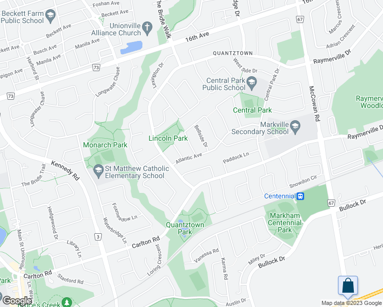 map of restaurants, bars, coffee shops, grocery stores, and more near 20 Atlantic Avenue in Markham