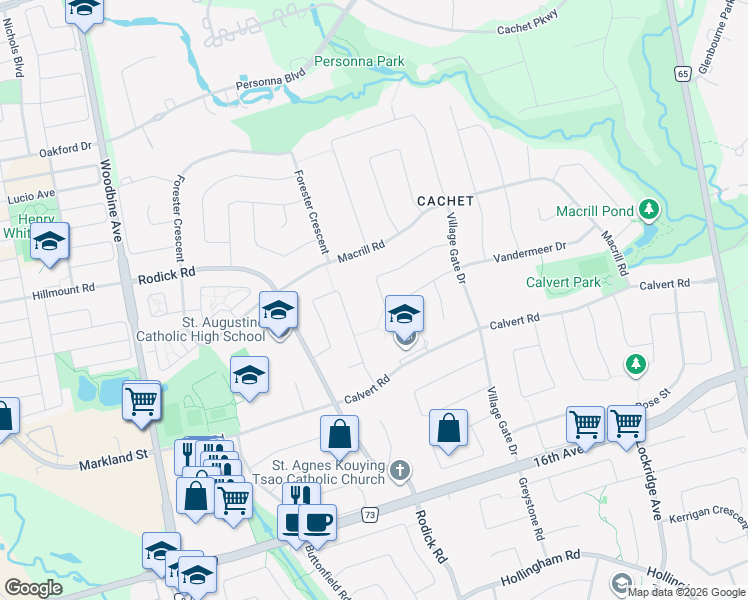map of restaurants, bars, coffee shops, grocery stores, and more near 101 Golden Tulip Crescent in Markham