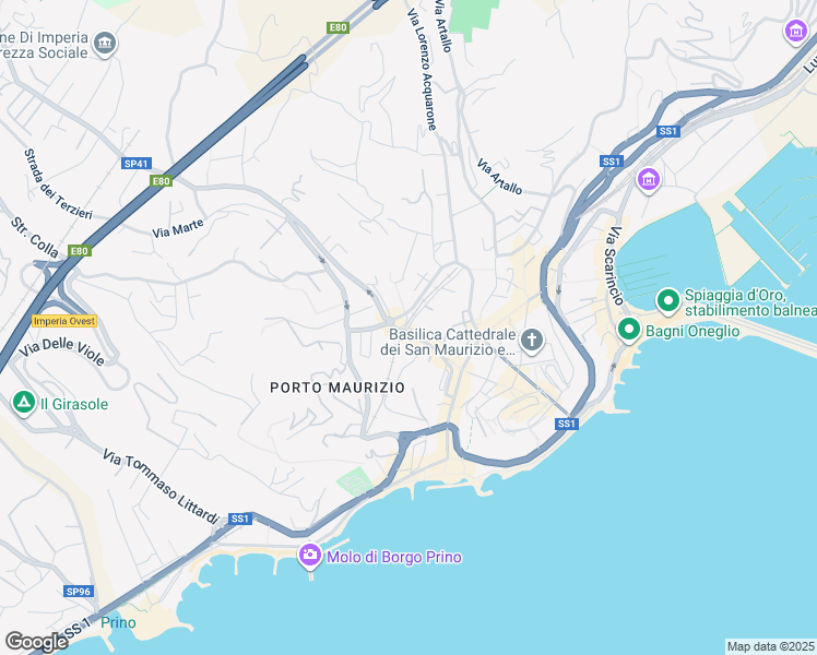 map of restaurants, bars, coffee shops, grocery stores, and more near 152 Via Martiri della Libertà in Imperia