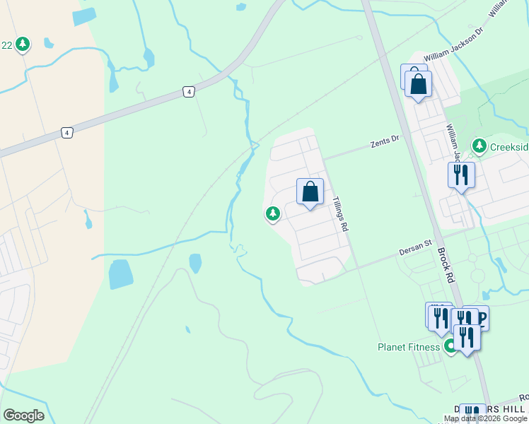 map of restaurants, bars, coffee shops, grocery stores, and more near 1575 Winville Road in Pickering