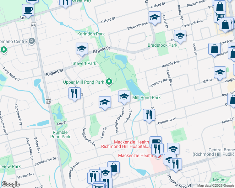 map of restaurants, bars, coffee shops, grocery stores, and more near Sugar Maple Lane in Richmond Hill