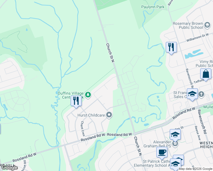map of restaurants, bars, coffee shops, grocery stores, and more near 3 McClustey Avenue in Ajax