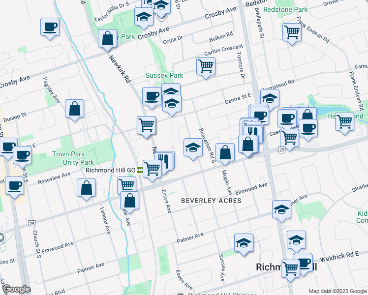 map of restaurants, bars, coffee shops, grocery stores, and more near 42 Gentry Crescent in Richmond Hill