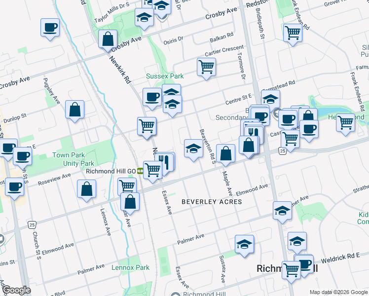 map of restaurants, bars, coffee shops, grocery stores, and more near 42 Gentry Crescent in Richmond Hill